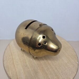Vintage Brass Piggy Bank Coin Holder Novelty Animal Decor Retro Collectible